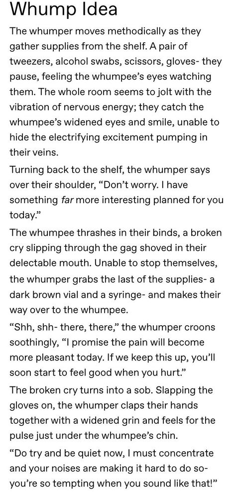 Traumatized Character Prompts, Whumper Prompts Dialogue, Traumatic Backstory Ideas, Writing Torture Scenes, Whump Tropes Villain, How To Write A Traumatized Character, Whump Writing Prompts, How To Write Traumatized Characters, Whumpee X Whumper Prompts