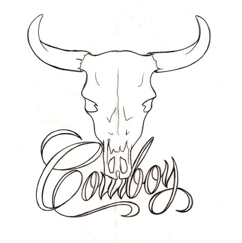 Cowboy Deer Skull Drawing, Longhorn Tattoo, Cow Skull Tattoos, Easy Skull Drawings, Cowboy Draw, Bull Skull Tattoos, Cowboy Tattoos, Country Tattoos, Western Tattoos