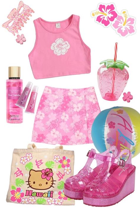 Hello Kitty Outfit, Kitty Outfit, Y2k Hello Kitty, Tropical Girl, Barbie Summer, Hello Kitty Clothes, Gyaru Fashion, Malibu Barbie, 2000s Fashion Outfits