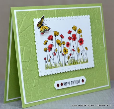 Colour Challenge 1: Pear Pizzazz, Crushed Curry, and Poppy Parade - JanB Cards Painted Poppies Cards, Stampin Up Painted Poppies, Painted Poppy, Poppy Images, Poppy Cards, Painted Poppies, Colour Challenge, Peaceful Moments, Stamping Up Cards