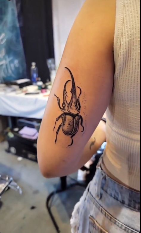 Rhino Beetle Tattoo, Rino Beetle Tattoo, Hercules Beetle Tattoo, Armadillo Tattoo, Beetle Tattoo Color, Beetle Sketch Tattoo, Beetle Tattoo Placement, Beetle Arm Tattoo, Small Animal Tattoos