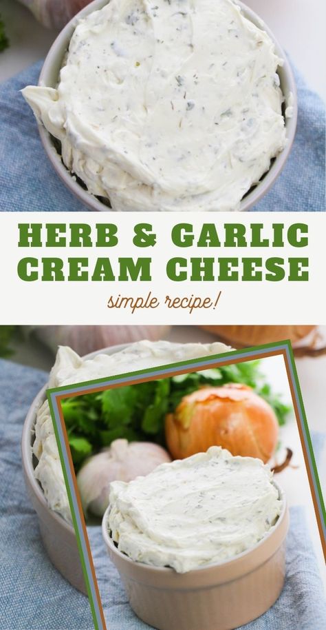 Don't miss the flavor of this Herb and Garlic Cream Cheese Recipe! It's the perfect topping for sandwiches, toast, bagels - and more! Cream Cheese Seasoning, Herbed Cream Cheese Spread, Cream Cheese Flavors For Bagels, Chive Cream Cheese Recipes, Flavored Cream Cheese Recipes For Bagels, Cream Cheese For Bagels, Flavored Cream Cheese Recipes, Herb Cream Cheese Spread, Herb Cream Cheese Recipe