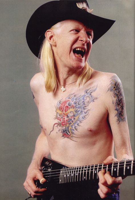 Johnny Winter. Winter Tattoo, Johnny Winter, Rock And Roll, Cowboy Hats, Rocker, Musician, Guitar, Music