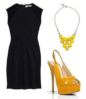 little black dress and bright yellow shoes by Creative Fashion, via Flickr- blue shoes for cocktails Neon Prom Dress, Neon Prom Dresses, Bright Shoes, Shoe Image, Yellow Sandals, So Fetch, Yellow Jewelry, Work Outfit Ideas, Black Dress Outfits