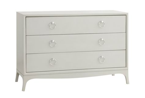 Shown in French Grey - Standard light distress Standard hardware: Fiona pulls shown in Chrome W50 D20 H34 Widest point from leg to leg: 51 Drawer Interiors: W44 Colored Furniture, Boy Dresser, Three Drawer Dresser, Drawer Furniture, 3 Drawer Dresser, Chrome Hardware, French Grey, Gray Design, Furniture Storage