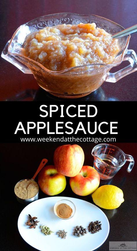 An easy applesauce recipe made with cardamom, cloves, coriander, allspice, cinnamon and star anise, brown sugar and lemon. This spiced apple sauce is pack with flavour and healthy too.  Kids and adults love this applesauce. Serve it as a snack, with pork, on pancakes.  How to make applesauce #bestapplesaucerecipe #easyapplesaucerecipe #healthysnack #homemadeapplesauce #applerecipe #kidssnackrecipes #healthyrecipe #lunchboxideas Beet Applesauce, Applesauce Recipes, Apple Recipes Easy Healthy, Grated Carrot Salad, Gluten Free Apple Recipes, Easy Applesauce, Make Applesauce, Command Cooking, Cardamom Recipe