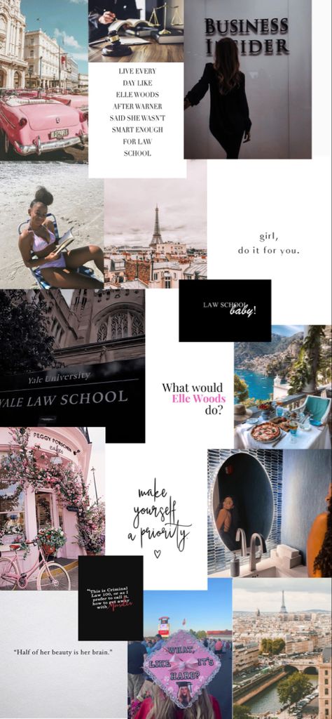 i’d love to become a lawyer legally blonde & my 3rd grade teacher is what inspired my dream to become a lawyer! traveling to italy & paris are my literal travel DREAMS yet, i don’t graduate till 2024, these are my visions for the future. ps. i’m all about women positivity :) Lawyer Vision Board, Women Positivity, Become A Lawyer, 2022 Vision Board, Traveling To Italy, 3rd Grade Teacher, Law School Life, Law School Inspiration, Make Yourself A Priority