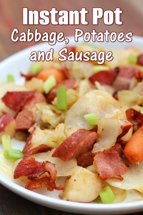 Instant Pot Cabbage, Potatoes and Sausage is such an easy and delicious one pot supper. With bacon and sausage it’s got lots of flavor. Plus you get your vegetables in with the cabbage, carrots and red potatoes. Cabbage Potatoes And Sausage, Cabbage Sausage Potato, Gluten Free Worcestershire Sauce, Instant Pot Cabbage, Potatoes And Sausage, Cabbage Potatoes, Bacon And Sausage, Cabbage And Potatoes, Cabbage And Sausage