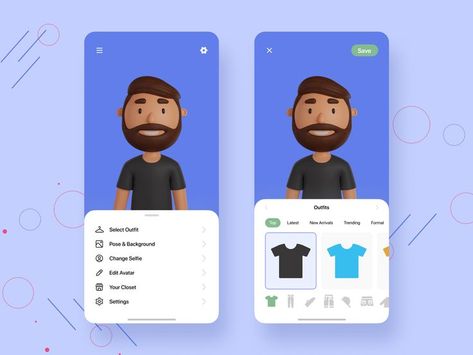 a virtual clothing app screens having avatar for changing outfits and other useful options App Design Trends, Pc Photo, Mobile App Design Inspiration, Save Outfits, Like Video, Graphic Design Ads, App Design Inspiration, Mobile App Ui, Mobile App Design