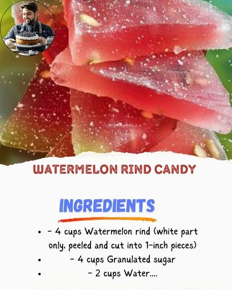 Mama's Favorite Recipes | Watermelon Rind Candy 🍭✨ | Facebook Watermelon Gummies Recipe, Watermelon Rind Candy Recipe, Leftover Watermelon, Watermelon Gummies, Unique Candy, Gummies Recipe, Watermelon Rind, Candy Recipes, Baking Recipes