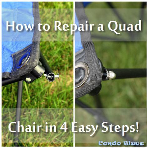 How to repair a broken quad folding quad lawn chair.  Quick and easy! #DIY Diy Camping Chair, Canopy Chair, Fold Up Chairs, Chair Diy, Balcony Table And Chairs, Chair Repair, Earthy Home Decor, Camp Chair, Swivel Rocker Recliner Chair