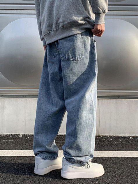 Baggie Jeans Outfit, Straight Baggy Jeans, Blue Jeans Outfit Men, Light Blue Jeans Outfit, Baggy Jeans Outfit, Jeans Outfit Men, Guys Fashion, Blue Jean Outfits, Pants Outfit Men