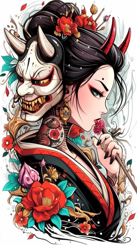 Geisha Girl Tattoo, Girl Tattoo Ideas, Anime Covers, 2024 Tattoo, Geisha Tattoo Design, Sick Drawings, Tattoo Japanese Style, Tato Naga, Hanya Tattoo