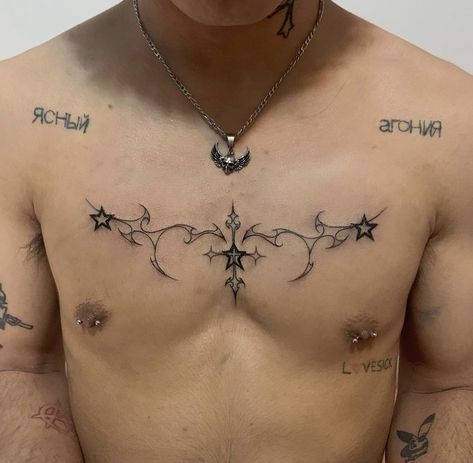 Chest Tattoo Men Ideas Words, Minimal Chest Tattoo, Chest Tattoo Men Ideas, Tattoo Men Ideas, Chest Piercing, Small Chest Tattoos, Tattoo Chest, Waist Tattoos, Grunge Tattoo