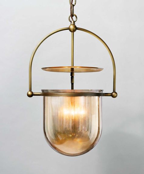 The Urban Electric Company's Urban Smokebell Pendant- shown in Antique Brass with Translucent Antique Mirror on Clear Glass (small size). #hanginglights #lighting #lightfixture #urbanelectric #americanmade #lights #homedecorideas #homedecorinspiration #homedecor #interiordesign #interiordesignideas #pendant #interiordesigninspiration #interiorlights Foyer Pendant Lighting, Glass Shade Pendant Light, Lampe Art Deco, Urban Electric, Urban Lighting, Foyer Pendant, Modern Pendant Light, Edison Bulb, Chandelier Ceiling Lights