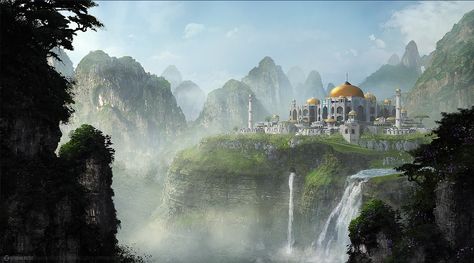 ArtStation - Palace Jungle Enviro, Stefan Petit Jungle Palace, Fantasy Cities, Pirate Island, Fantasy World Map, Fantasy Island, Star Wars Ships, Fantasy House, Fantasy City, Fantasy Castle