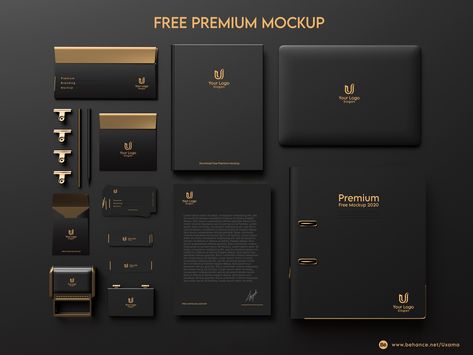 Is an awesome file created with smart-objects, fully layered, organized, and renamed, enjoy this new mockups and show to your customers your great designs in a stunning and realistic way. Features: - Mockup Size: 5000px x 3750px (Resolution 300) - Full layered - Easy to Use >>> FREE DOWNLOAD <<< https://www.behance.net/gallery/107856197/Dark-Gold-Stationery-Branding-Mockup ----------------------------------------- https://gum.co/dgsbm Gold Stationery, Stationary Design, Elegant Business Cards, Brand Book, Brand Guide, Brand Style Guide, Branding Mockups, Graphic Design Advertising, Stationery Items