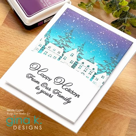 Christmas Village Card, Winter Wonderland Card, Winter Whimsy, Gina K Cards, Snowy Village, Heat Embossing, Gina K Designs, Ink Blending, Holiday Stamping