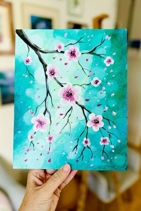 Join me for this FREE acrylic painting step-by-step guided session. Check out our YouTube channel with more ideas!
#acrylicpaintingsoncanvas #cherryblossomart  #paintingforbeginners Acrylic Spring Painting, Spring Canvas Painting, Easy Acrylic Painting Ideas For Beginners, Cherry Blossom Painting Acrylic, Basic Art Techniques, Canvas Art Painting Acrylic, Floral Paintings Acrylic, Cherry Blossoms Illustration, Painting Flowers Tutorial