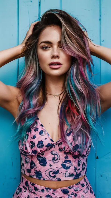 Discover the top 30 peekaboo hair colors for 2025, from bold blues and soft pinks to vibrant reds and greens. Perfect for brunettes, blondes, short or long hair, these hidden highlights add flair to any style. Get inspired with ideas for DIY looks and salon-worthy trends for a fresh new look. Neopolitan Hair Highlights, Blue Peekaboo Hair, Hidden Highlights, Blue Peekaboo, Red Peekaboo, Peekaboo Hair Colors, Peekaboo Color, Neutral Skin Tone, Joico Color