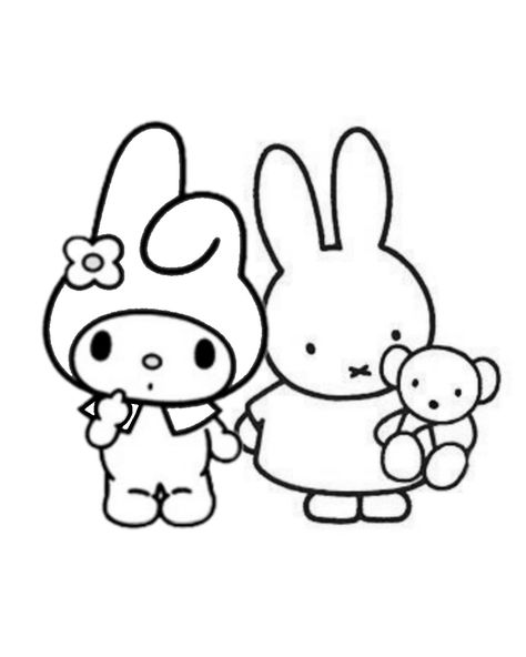 Miffy Colouring Page, Miffy Outline, Miffy Coloring Pages, My Melody Outline, Sanrio Outline, Miffy Doodle, Kawaii Outline, Cute Coloring Pictures, My Melody Tattoo