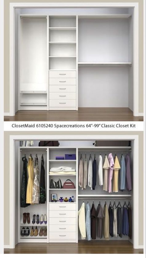 Easy way to organize your closet or create , construct your dream closet. Best Closet Design Small Spaces, Closetmaid Ideas Layout Small Closet, Closet Setup Layout, 6 Ft Closet Layout, Basic Closet Designs, Closet Organizers For Walk In Closet, Closetmaid Closet System, Reach In Closet Designs, Closet Organizers For Small Closets