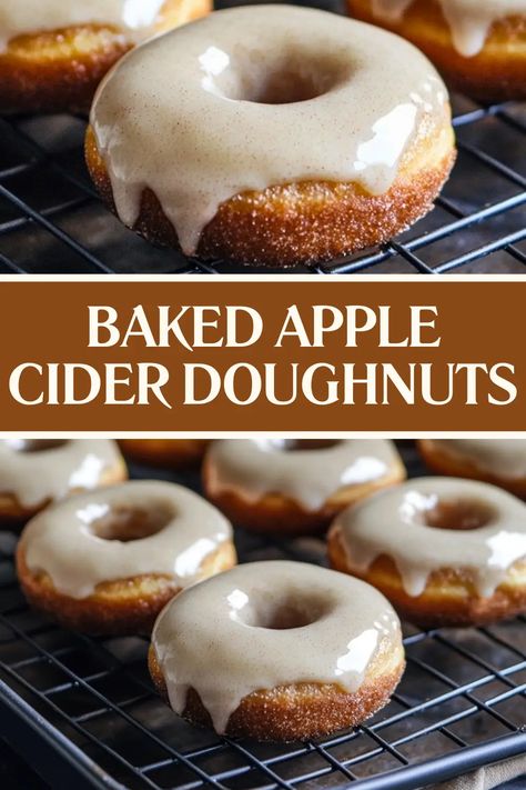 These baked apple cider doughnuts are soft, fluffy, and filled with warm spices, topped with a sweet cinnamon maple glaze. Perfect for cozy fall mornings! Easy to make in the oven and topped with a simple glaze. Bake these fall-inspired doughnuts today! Ready in just 22 minutes. Save this recipe for later! Yummy Donuts Recipes, Apple Cider Mini Donuts Recipe, Begniets Recipes, Donut Dough Recipe, Healthy Donut Recipe, Cake Donut Recipe, Popular Everything, Baked Doughnut Recipes, Apple Cider Donuts Recipe