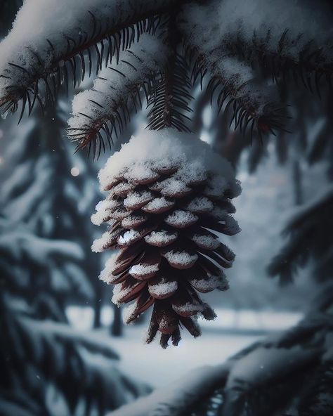 MUHAMET KARTAL | Like a treasure in winter’s embrace, the pine cone adorns the snow-laden fir, whispering tales of resilience amidst nature’s serene… | Instagram Pine Cone Aesthetic, Snow Covered Pinecones, Pine Cone, Frozen Trees Photography, Snowy Pine Forest, Fir Cones, Snowy Pine Forest Aesthetic, Pine Leaf, Snow Photography