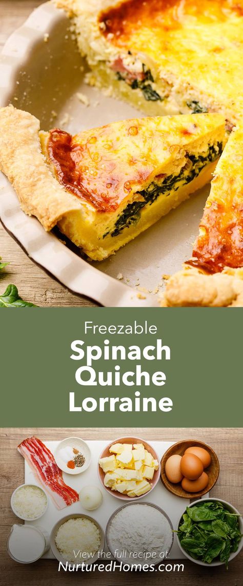 Freezable Spinach Quiche Lorraine (This Is So Good!) - Nurtured Homes Spinach Recipes Easy, Mile High Pie, Best Spinach Recipes, Spinach Dips, Freezer Pie, Ready Made Pie Crust, Devilled Eggs Recipe, Tarts Savory, Breakfast Egg Muffins