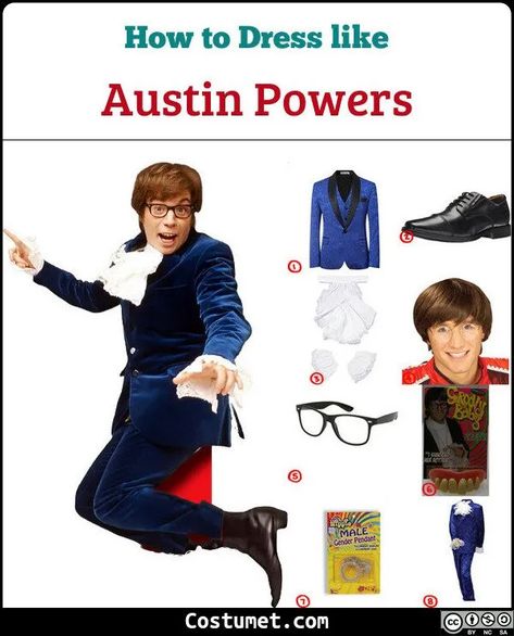 Austin Powers Costume for Cosplay & Halloween 2020 Diy Austin Powers Costume, Austin Powers Cosplay, Austen Powers Costume, Austin Powers Family Costume, Austin Powers Costume Female, Austin Powers Halloween Costumes, Austin Powers Couples Costume, Austin Powers Theme, Movie Costumes Men