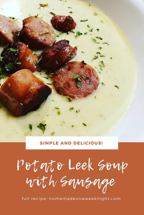 I love a creamy and simple soup that I can make on a weeknight. My recipe for Potato Leek Soup with Sausage fits the bill every time. Potatoe Leek Soup Recipe, Potato And Leak Soup, Sausage Slow Cooker, Soup With Sausage, Leeks Soup Recipes, Juicy Pork Tenderloin, Sausage Soup Recipes, Canned Potatoes, Simple Soup