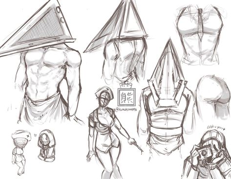 Pyrimad Head Silent Hill Fanart, Pyramid Head Art, Pyramid Head Fanart, Horror Killers, Silent Hill Nurse, Anime Canvas Painting, Pyramid Head, Scary Movie Characters, Body Reference Drawing