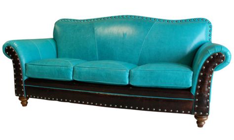 Stunning Turquoise Furniture for Your Home Turquoise Couch, Turquoise Sofa, Turquoise Furniture, Kodiak Bear, Cowhide Furniture, Bear Leather, Into The West, Western Furniture, Matching Chairs