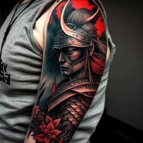 Japanese Warrior Tattoo, Samurai Tattoo Sleeve, Tato Ikan Koi, Samurai Warrior Tattoo, Japanese Tattoos For Men, Cool Half Sleeve Tattoos, Tattoos Infinity, Samurai Tattoo Design, Tattoos Mandala