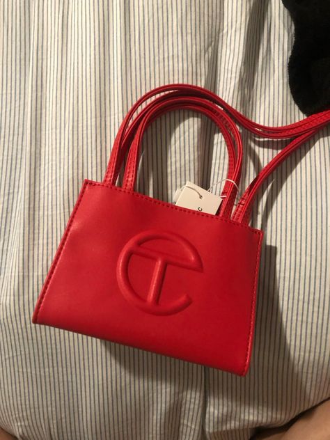 Red telfar shopping bag in mini Telfar Shopping Bag, Life Manifestation, Pinterest Contest, Mini Tote Bag, Makeup Items, Mini Tote, Small Purse, Purse, Tote Bag