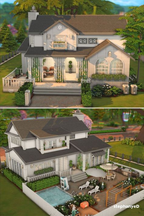 The Sims 4 Spring Family House in Williow Creek with no CC. The house is on a 30x20 lot for medium-sized family up to 5 Sims! House Sims 4 Floor Plans, Family House Sims 4, Sims 4 Floor Plans, Sims 4 Floor, Sims 4 Family House, House Sims 4, Sims 4 Cottage, Sims 4 Houses Layout, Lotes The Sims 4