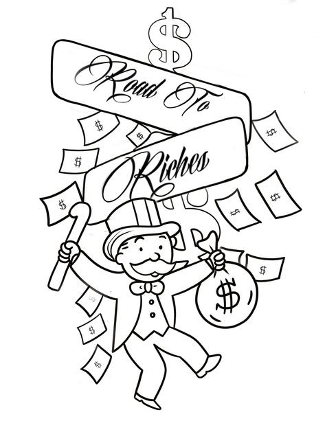 Road To Riches Tattoo Stencil, Monopoly Man Tattoo Stencil, Dollars Tattoo Design, Monopoly Man Tattoo Design, Monopoly Man Drawing, Mr Monopoly Tattoo, Tattoo Stencil For Men, Money Tattoo Stencil, Beginner Tattoo Stencils Outline