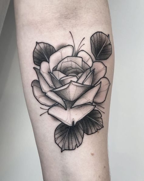 Dotwork Rose Tattoo, Stipple Rose Tattoo, Ornamental Rose Tattoo, Neo Traditional Rose Tattoo Design, Roze Tattoo, New School Rose Tattoo, Trad Rose Tattoo, Neotrad Rose, Neo Trad Rose