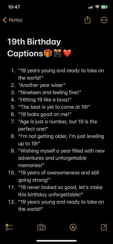 Happy Birthday To Me Baddie, Birthday Day Caption, Short And Sweet Bio For Instagram, Self Birthday Captions 19, Birthday Note For Instagram, 19th Birthday Captions Aesthetic, 19th Birthday Ideas Caption, 19birthday Caption, Sweet 19 Birthday Quotes