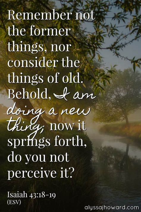 Remember not the former things, nor consider the things of old. Behold, I am doing a new thing; now it springs forth, do you not perceive it? - Isaiah 43:18-19 Isaiah 43 19 Scriptures, Doing A New Thing Scripture, Behold I Am Doing A New Thing Scripture, Behold I Am Doing A New Thing, Behold I Make All Things New, I Am Doing A New Thing Scripture, Isaiah 43, Country Music Quotes, Historical Quotes