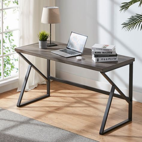 17 Stories Cadogan Writing Desk | Wayfair Wooden Computer Table, Rustic Computer Desk, Meja Industrial, Wood Home Office, Industrial Computer Desk, Desk Industrial, Desk Metal, Industrial Home Offices, Desk Diy