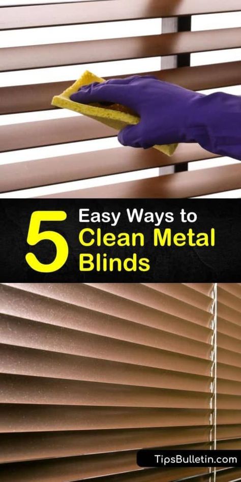 Learn how to clean vertical blinds and mini blinds with dish soap, water, and a microfiber cloth to keep them looking new. Wooden blinds need regular dusting and cleaning with a vacuum cleaner brush attachment. #cleaningmetalblinds #cleaning #blinds #windowblinds #clean Cleaning Mini Blinds, Camper Blinds, Diy Window Blinds, Cleaning Wood Blinds, Clean Window Blinds, Dusting Blinds, Vinyl Mini Blinds, Diy Household Cleaners, Metal Blinds