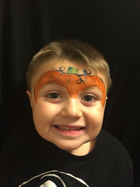 Simple pumpkin face. Easy for toddler because not too close to the eyes. Simple Pumpkin Face Paint, Toddler Halloween Face Paint, Pumpkin Face Paint For Kids, Easy Pumpkin Face Paint, Easy Fall Face Painting Ideas, Pumpkin Makeup Easy, Simple And Easy Painting Ideas, Cute Halloween Face Paint, Face Painting Pumpkin