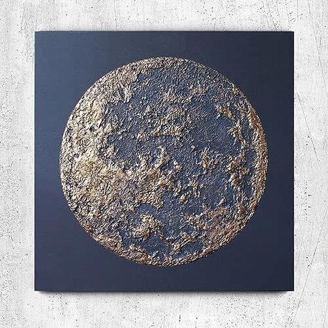 Full Moon Painting | Large Minimal Texture Painting | Gold Black Décor Painting | Minimalist Moon Wall Art | Textured Wall Art Large | Moon (₁ Stretched canvas, 15"x15" (40х40 cm)) Black Painting Canvas, Full Moon Painting, Moon Texture, Mars Planet, Timeless Color Palette, Diy Abstract Canvas Art, Space Painting, Moon Wall Art, Moon Painting