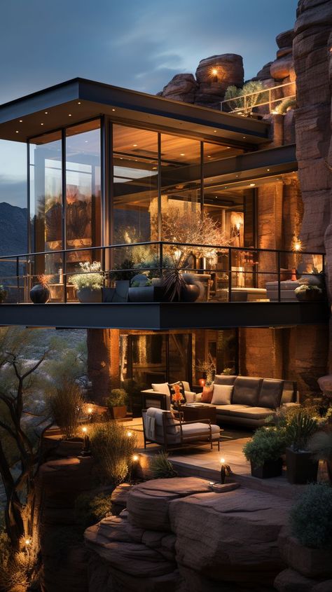 Modern Cozy Elegance: Luxury Desert Home Aesthetics & Inspo for Warm Fall Moodboard Two Story Glass House, Modern Contemporary Exterior Design, Modern Contemporary Homes Exterior, Modern Japanese House Exterior, Desert Home Exterior, Modern Contemporary Exterior, Contemporary Exterior Design, Fall Moodboard, Mountain Dream Homes