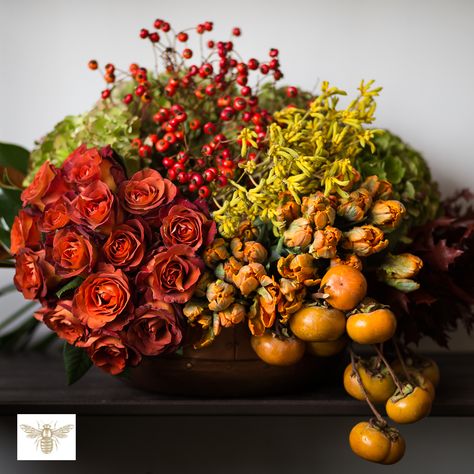 Thanksgiving Flowers, Fall Flower Arrangements, Fall Floral Arrangements, Thanksgiving Traditions, Thanksgiving Centerpieces, Orange Roses, Persimmon, Fall Floral, Fall Flowers