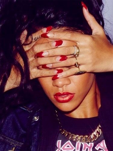 Rihanna Nails, Half Moon Nails, Celebrity Nails, Moon Nails, Rihanna Style, Red Nail, Birthday Nails, Dream Nails, Beautiful Nail Art