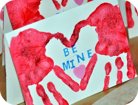 Hand print Valentines! Hopefully I'll remember this in February... Homemade Decorations, Preschool Valentines, Toddler Valentines, Valentine Love, Handprint Art, Valentine's Day Cards, Groundhog Day, Simple Valentine, Romantic Valentine