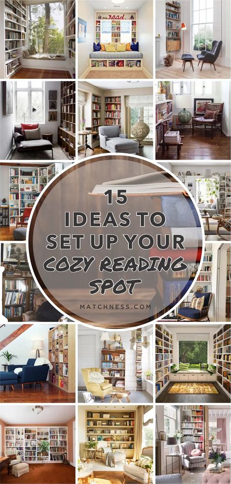 15 Ideas to Set Up Your Cozy Reading Spot - Matchness.com Small Library Area Ideas, Cozy Spaces Reading Areas, Cozy Book Reading Corner, Small Reading Nook Cozy Corner Living Room, Cozy Reading Area In Living Room, Sunroom Library Ideas, Reading Loft Ideas, Cozy Reading Nook Ideas For Bedrooms, Small Room Library Ideas