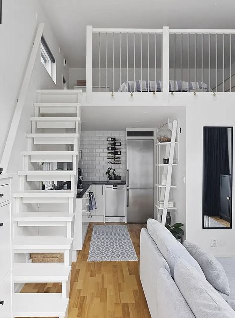 Loft Style Apartments Small Spaces, Loft Apartment Korea, Lofts Pequenos, Loft Apartment Ideas, Loft Apartment Floor Plan, Tiny Loft House, Loft Mezzanine, Loft Type House, Small Loft Apartments